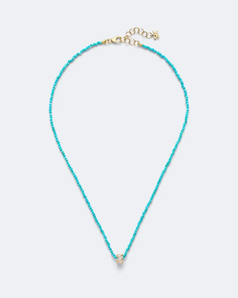 Suzanne Kalan Halskette Infinite aus 18kt Gelbgold mit Diamanten und Türkisen Blau