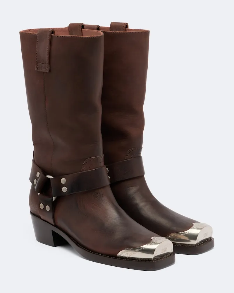 Paris Texas Verzierte Biker Boots Roxy aus Leder Braun
