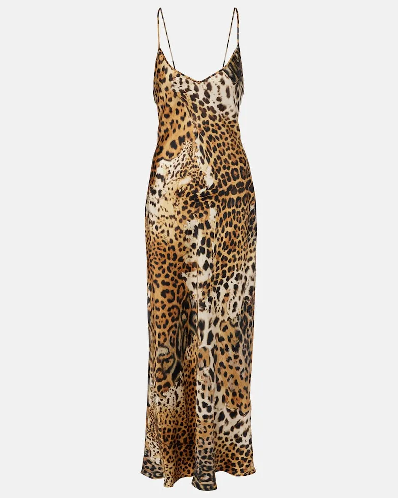 Roberto Cavalli Slipdress Jaguar aus Seidensatin Multicolor