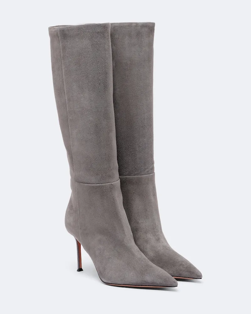 Aquazzura Kniehohe Stiefel Harper aus Veloursleder Grau