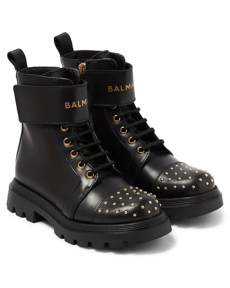 Balmain Verzierte Stiefel aus Leder Schwarz