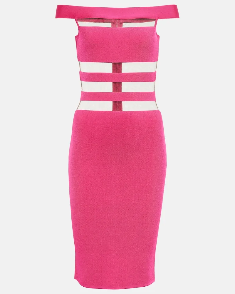 Balmain Off-Shoulder-Kleid mit Mesh Rosa