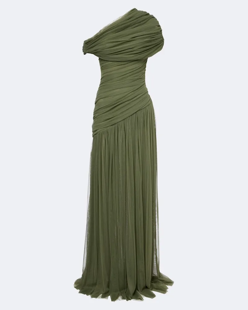 De La Vali One-Shoulder-Robe Himalia aus Tüll Grün