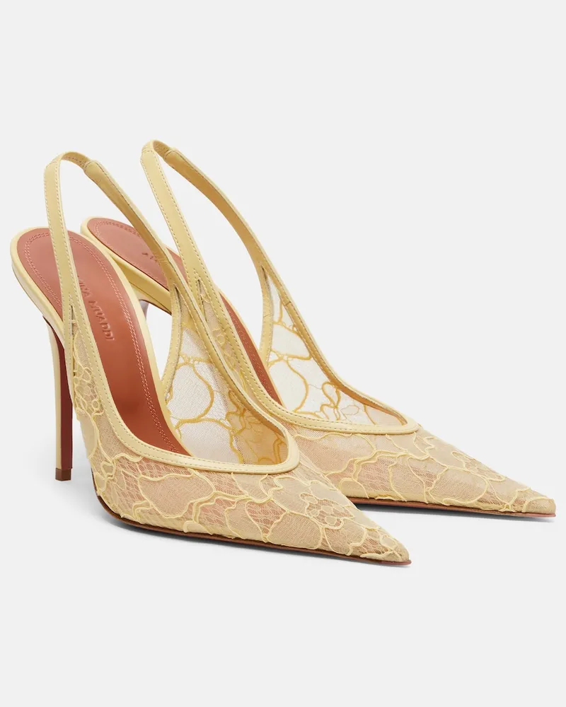 Amina Muaddi Slingback-Pumps Anoke aus Spitze Gelb