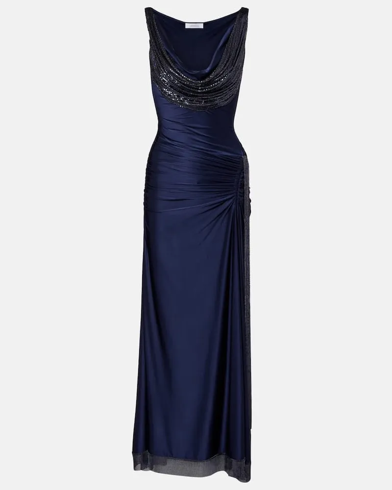 Paco Rabanne Verziertes Maxikleid aus Satin Blau