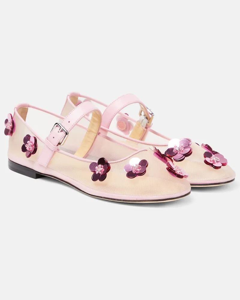 Mach & Mach Verzierte Mary-Jane-Ballerinas mit Leder Rosa
