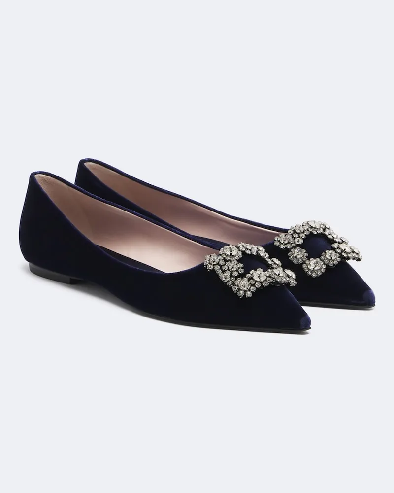 Roger Vivier Verzierte Ballerinas Flower Strass aus Samt Blau