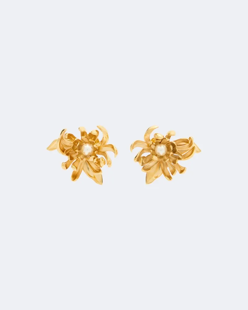 Oscar de la Renta Ohrringe Chrysanthemum mit Zierperlen Gold