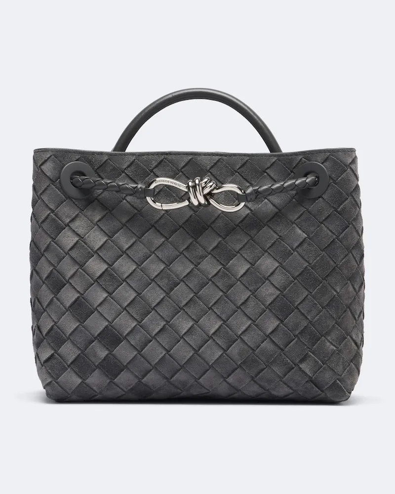 Bottega Veneta Henkeltasche Andiamo Small aus Veloursleder Grau