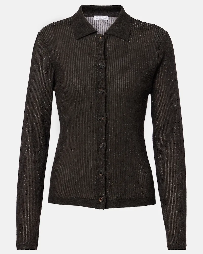 Brunello Cucinelli Top aus Seide und Wolle Braun