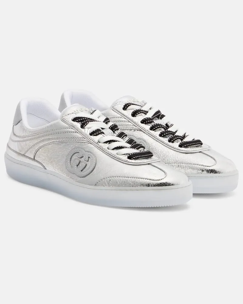 Gucci Sneakers G75 aus Metallic-Leder Silber