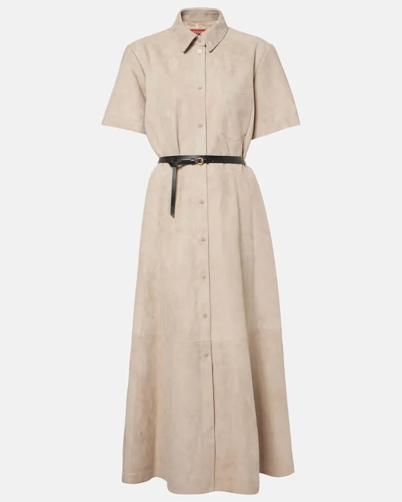 Altuzarra Midikleid Kiera aus Veloursleder Beige