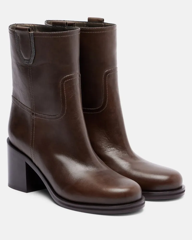 Brunello Cucinelli Ankle Boots aus Leder Braun
