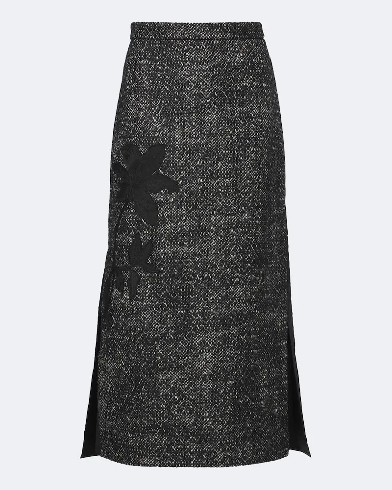 Erdem Bestickter Midirock aus einem Wollgemisch Schwarz