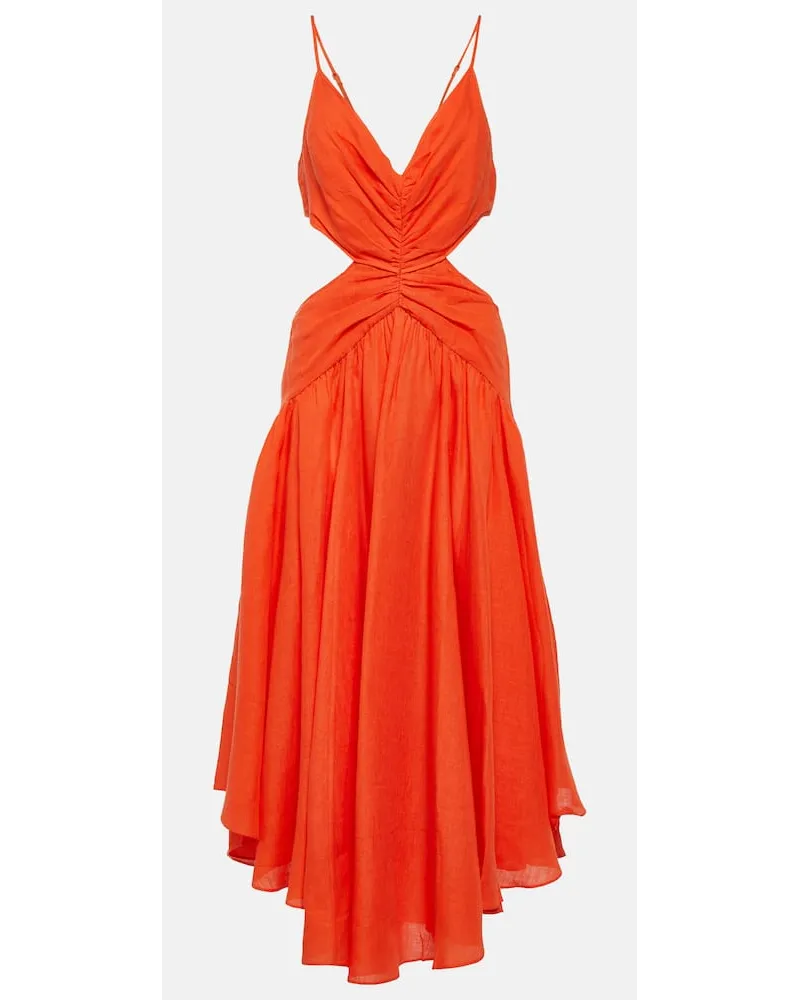 Zimmermann Midikleid Raie aus Leinen Orange