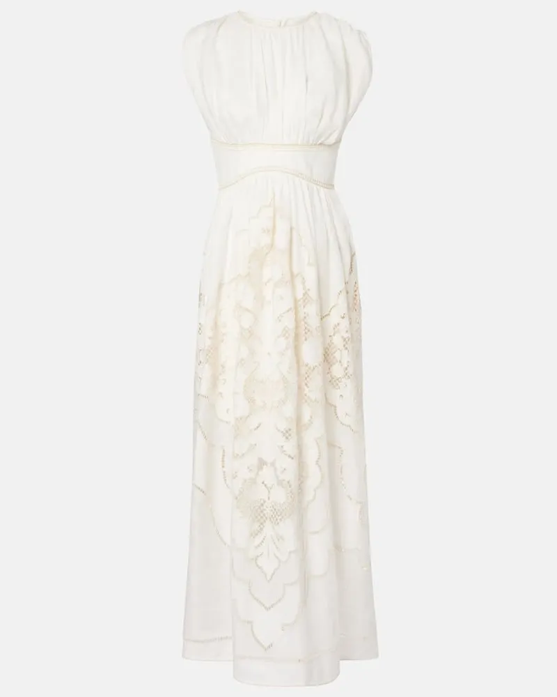 Zimmermann Besticktes Maxikleid Daylight aus Leinen Weiß