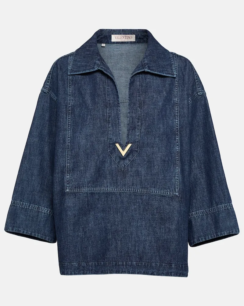 Valentino Garavani Top VGold aus Baumwoll-Chambray Blau