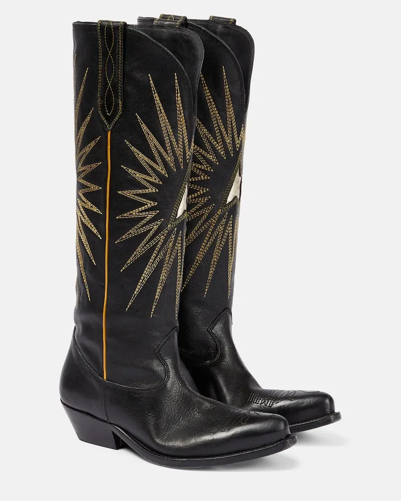 Golden Goose Bestickte Westernstiefel Wish Star aus Leder Schwarz