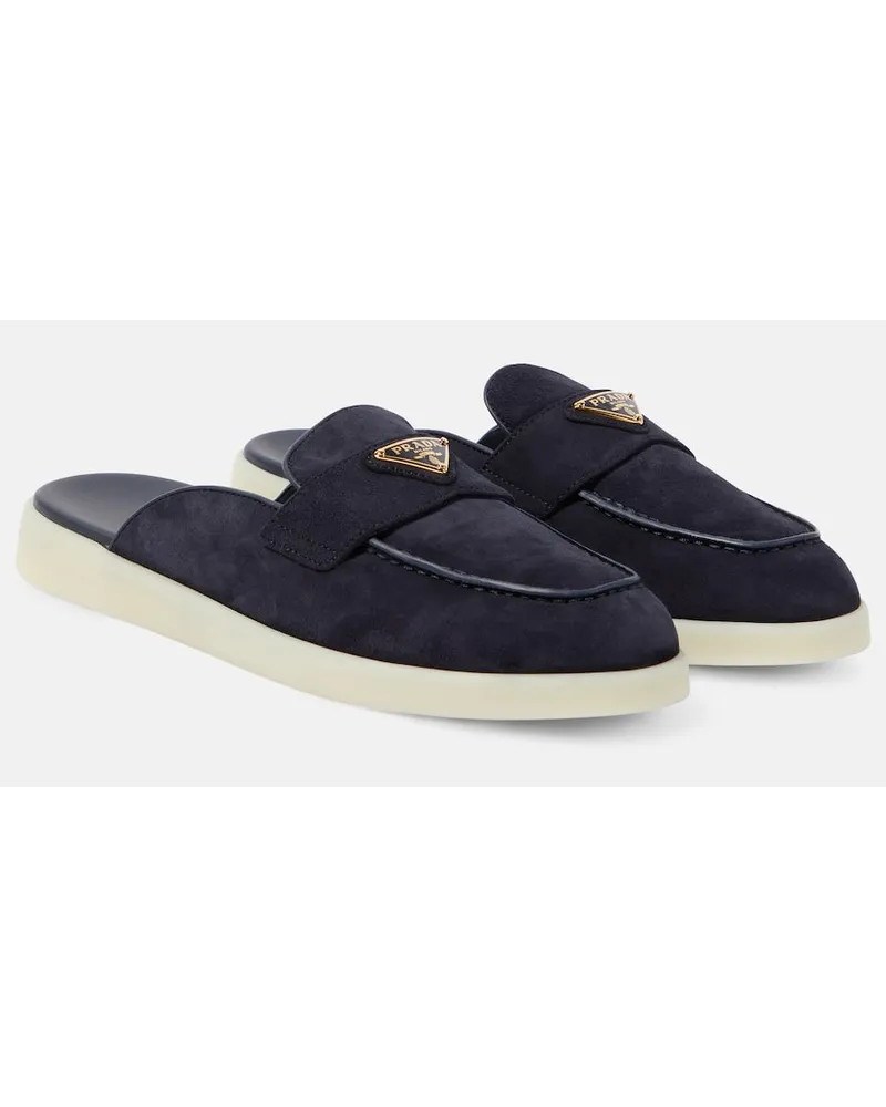 Prada Slippers Saint Tropez aus Veloursleder Blau