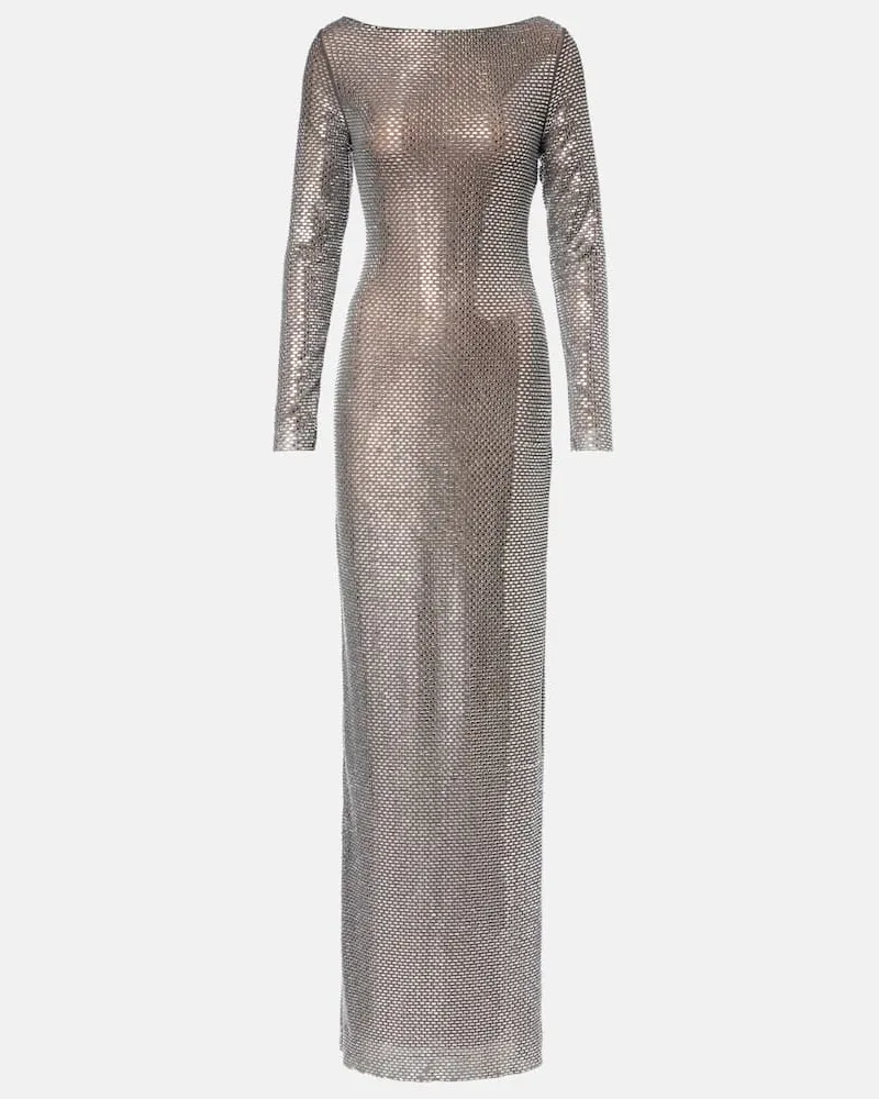 Self-Portrait Maxikleid mit Kristallen Grau