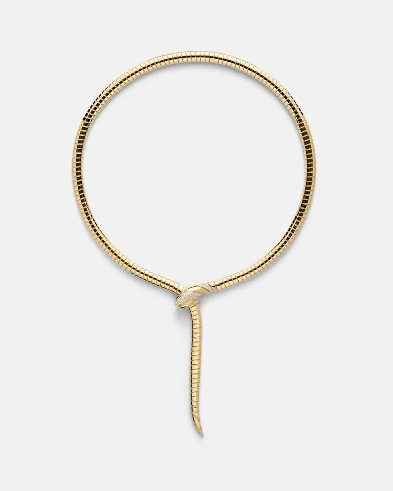 Bulgari Halskette Serpenti Tubogas aus 18kt Gelbgold mit Diamanten und Onyx Gold