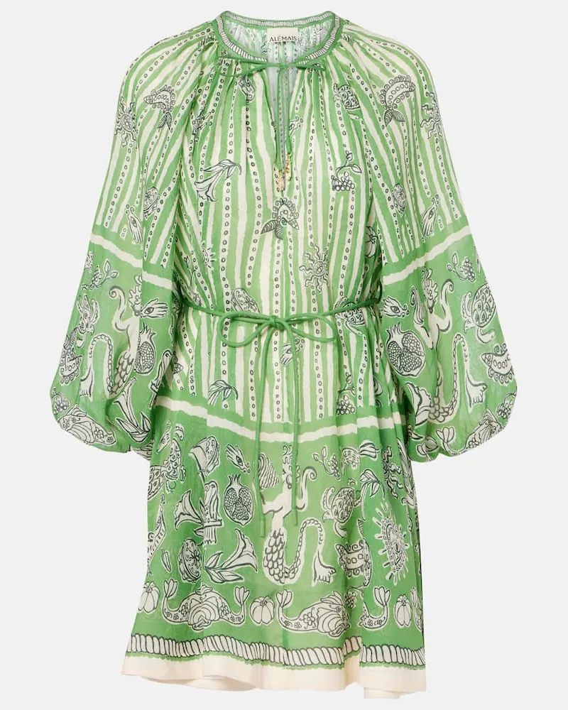 ALEMAIS Alémais Bedrucktes Minikleid Lula aus Leinen Grün