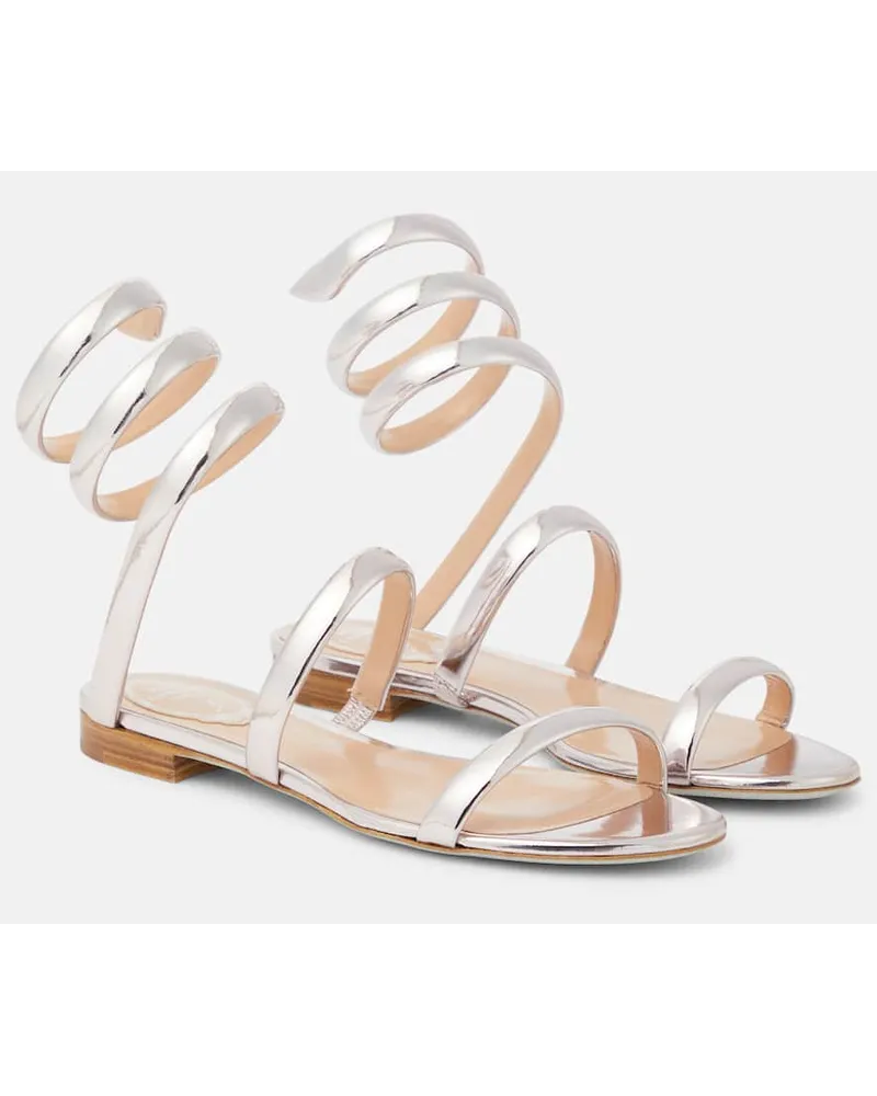 René Caovilla Sandalen Cleo aus Metallic-Leder Silber