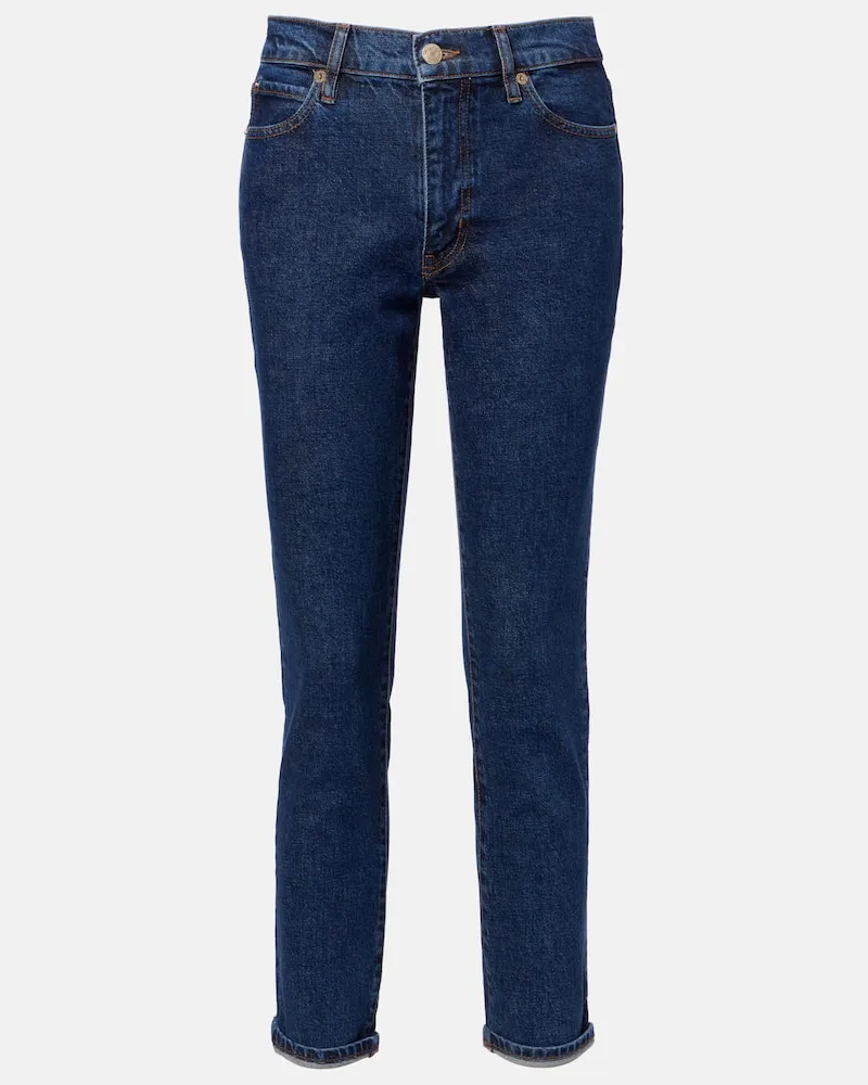 Frame Denim Cropped Straight Jeans Borrowed Blau