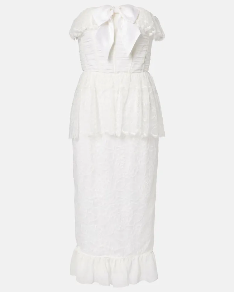 Alessandra Rich Bustier-Kleid aus Seiden-Georgette mit Spitze Weiß