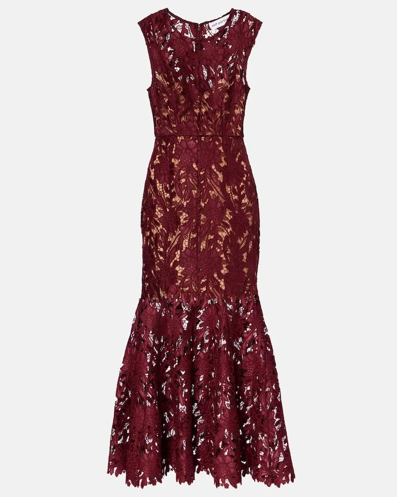 Self-Portrait Midikleid aus Spitze Burgund