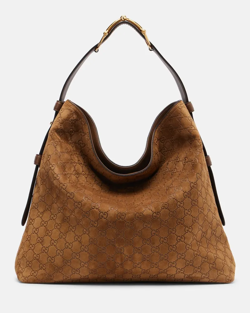 Gucci Tote Bag Maxi Horsebit Large aus Veloursleder Braun
