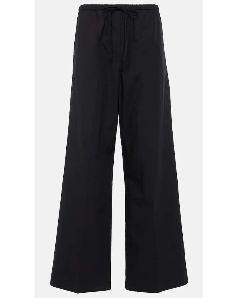 Totême Weite High-Rise-Hose aus Baumwolle Schwarz