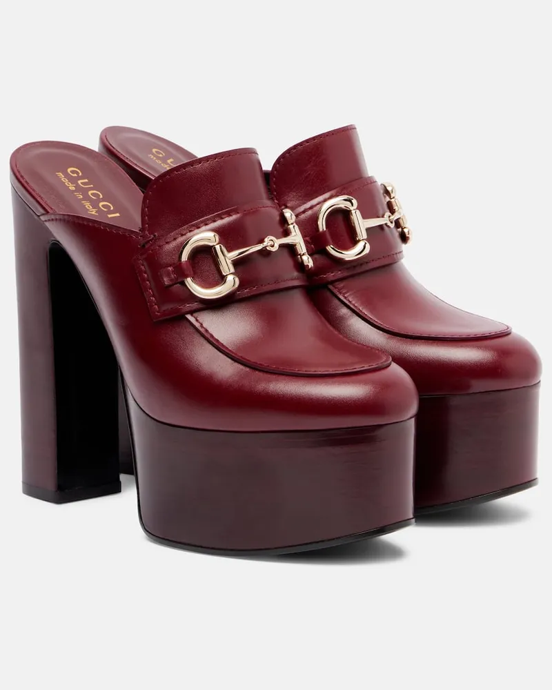 Gucci Plateau-Mules Horsebit aus Leder Burgund