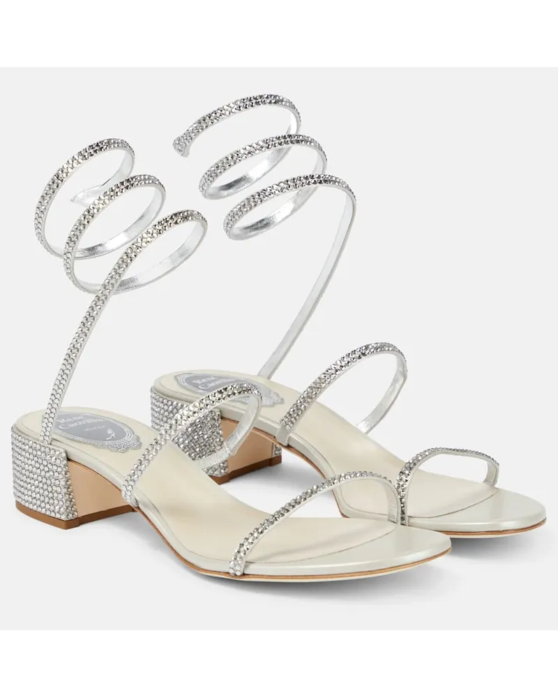 René Caovilla Sandalen Cleo 45 aus Satin mit Kristallen Silber