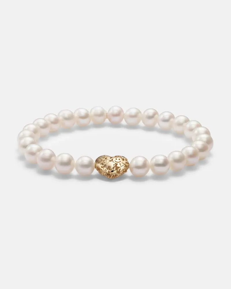 Sydney Evan Armband Puffy Icon Wallpaper Heart aus Süßwasserperlen mit 14kt Gelbgold Weiß