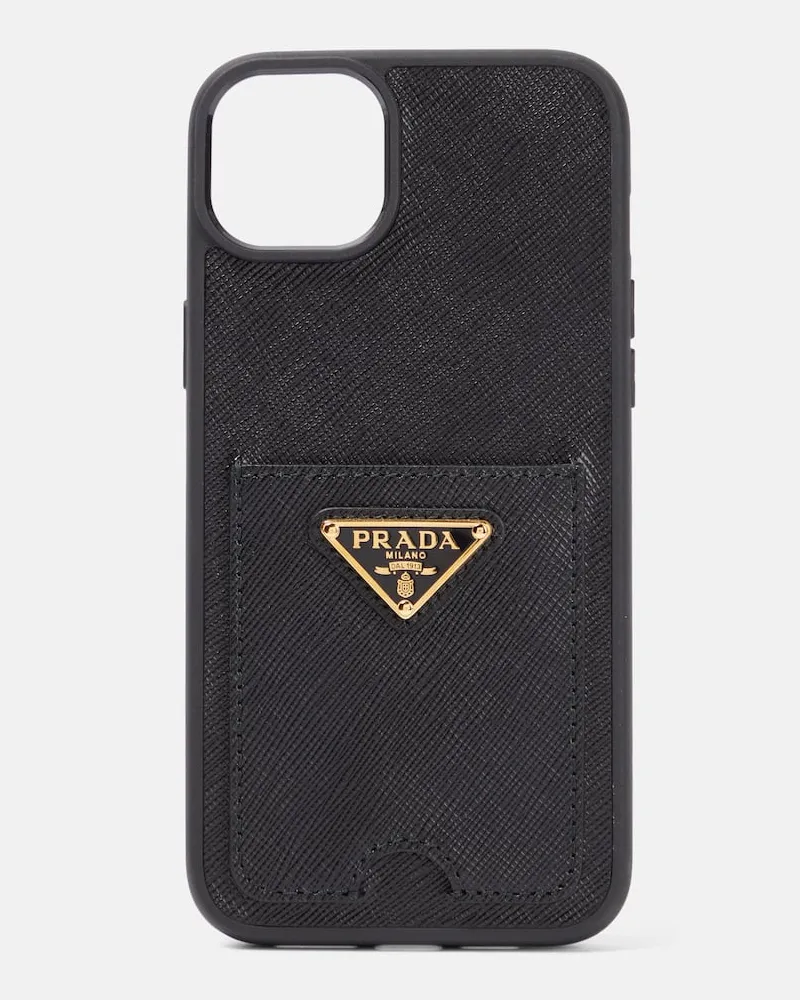 Prada Hülle für iPhone 14 Max aus Saffiano-Leder Schwarz