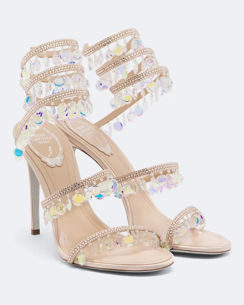René Caovilla Verzierte Sandalen Chandelier aus Satin Rosa
