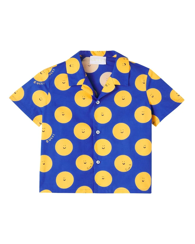 Gucci X Euan Roberts Baby Bedrucktes Hemd Blau