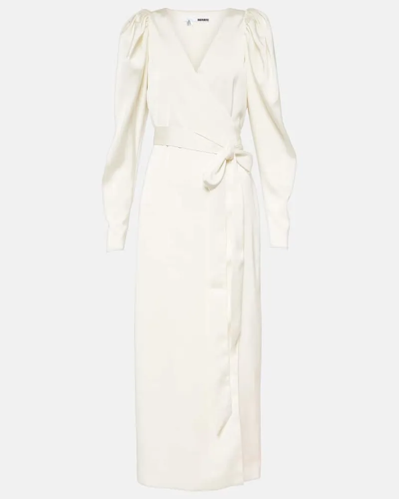 ROTATE Birger Christensen Wickelkleid aus Satin Weiß