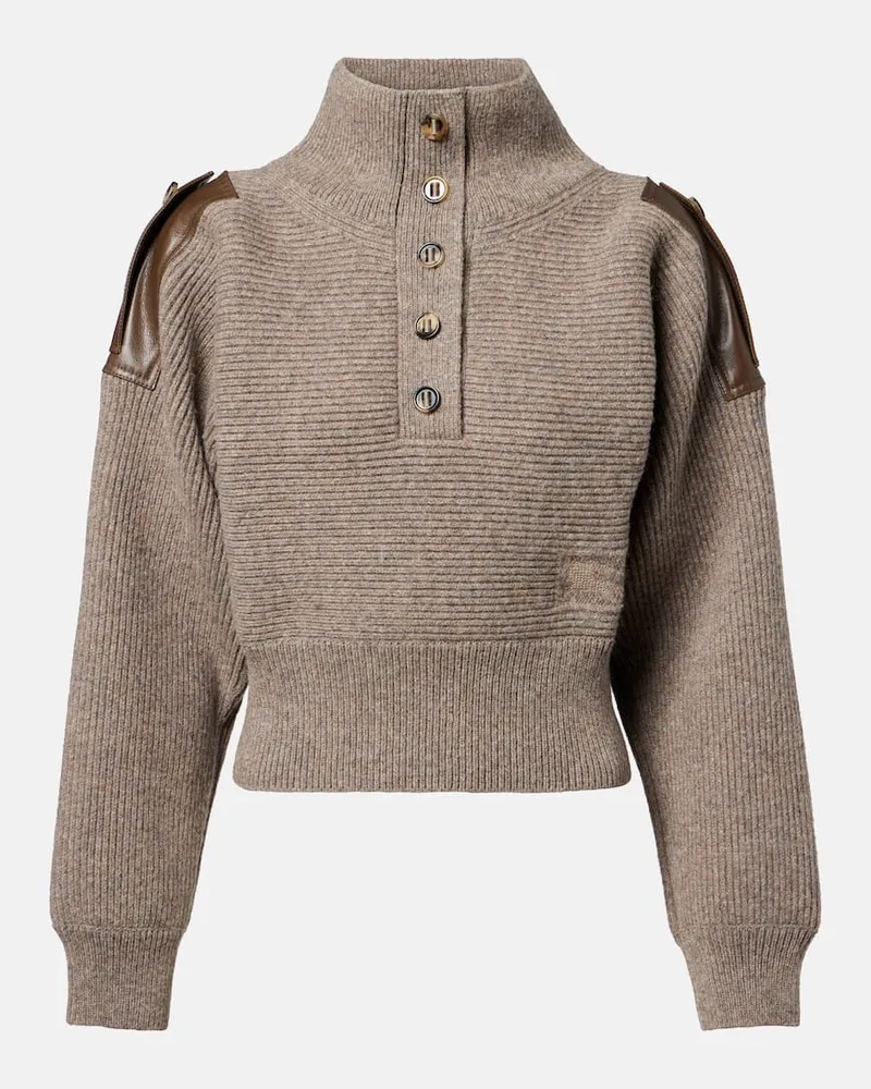 Burberry Cropped-Pullover aus einem Wollgemisch mit Leder Beige