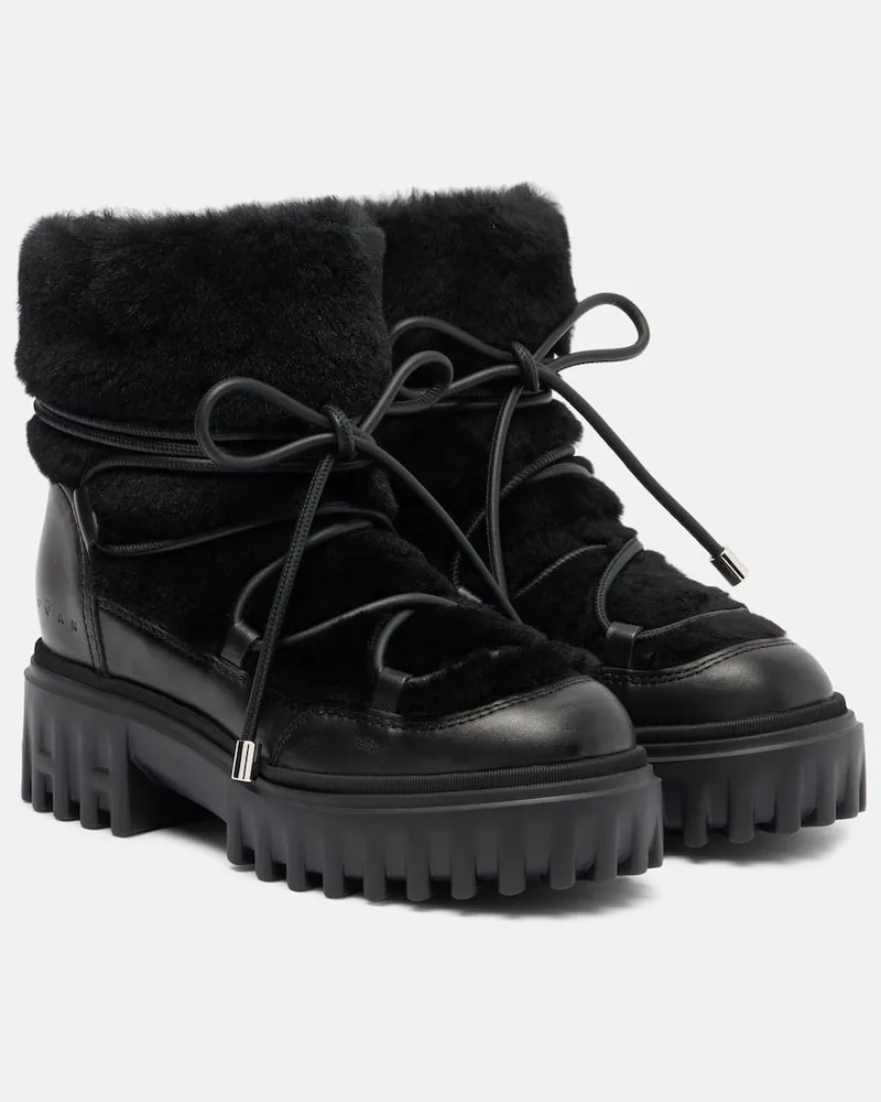 Hogan Schneestiefel aus Leder mit Shearling Schwarz