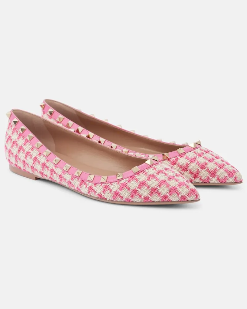Valentino Garavani Ballerinas Rockstud aus Tweed Rosa