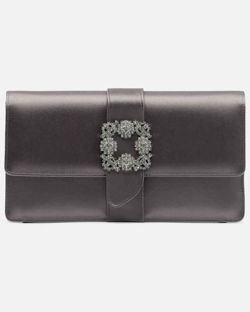Manolo Blahnik Clutch Capri aus Satin mit Kristallen Grau