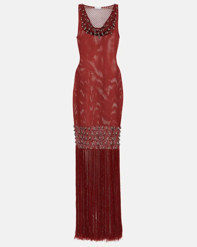 Paco Rabanne Verziertes Midikleid aus Häkelstrick Rot