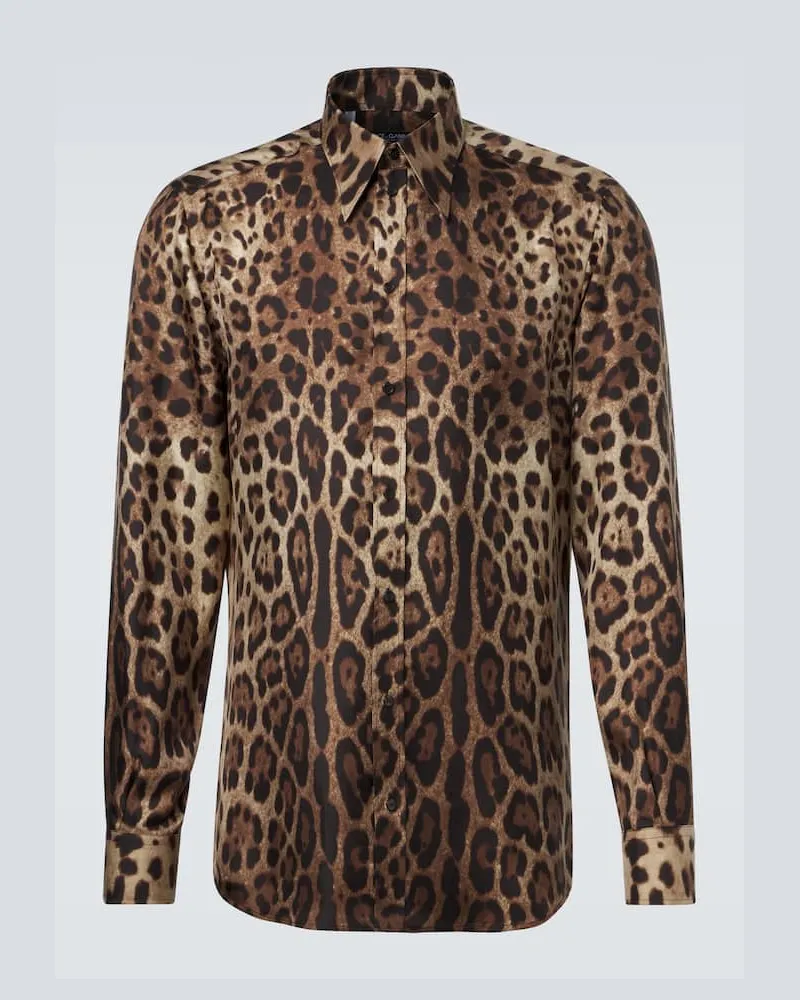 Dolce & Gabbana Bedrucktes Hemd aus Seide Beige