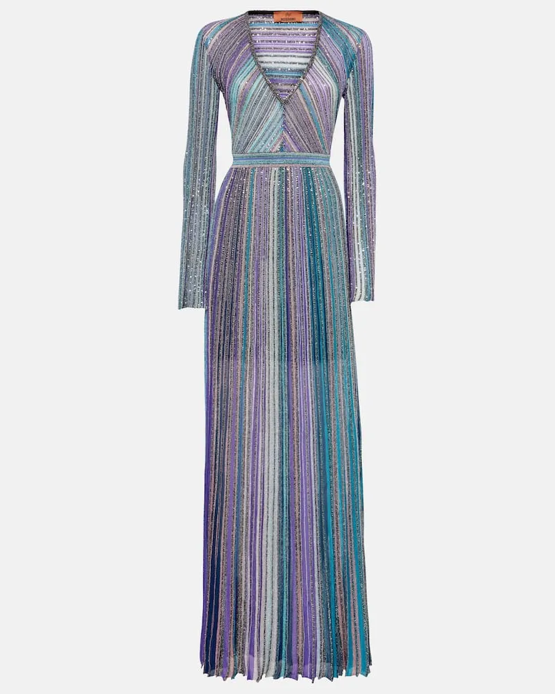 Missoni Maxikleid aus Haekelstrick mit Pailletten Multicolor