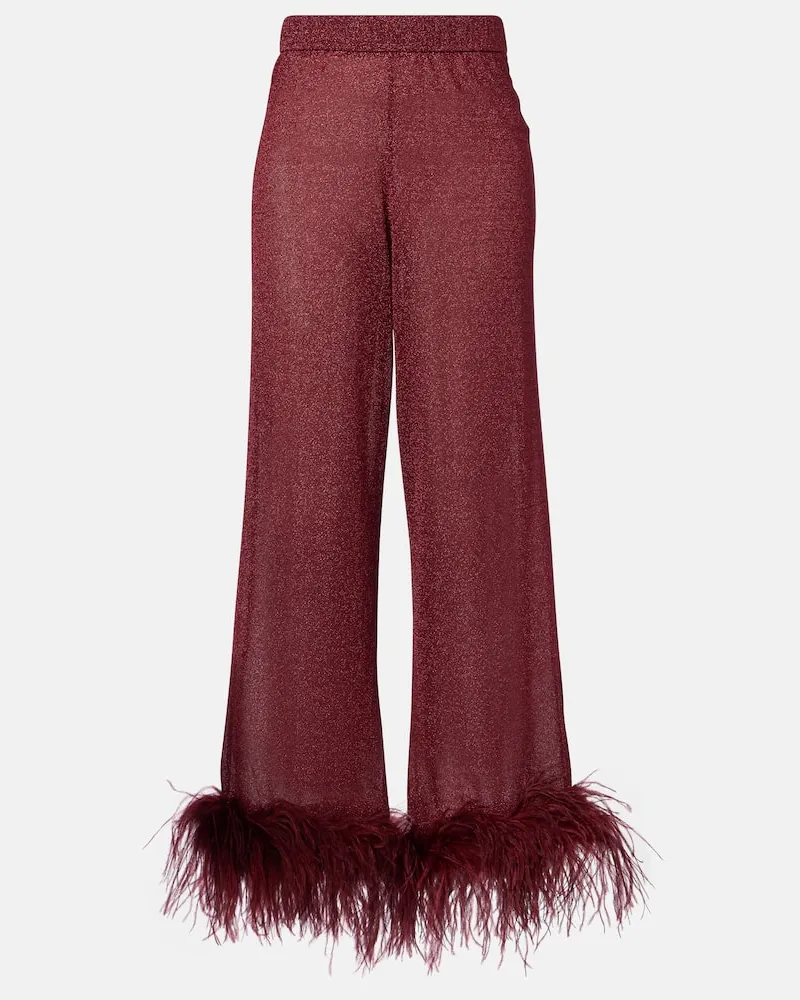 Oséree Oséree Weite Hose Lumière mit Federn Burgund