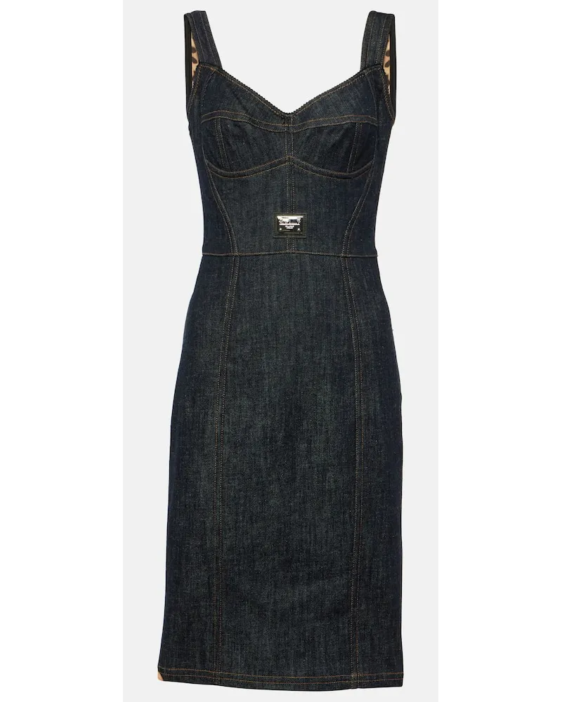 Dolce & Gabbana Besticktes Midikleid aus Denim Blau