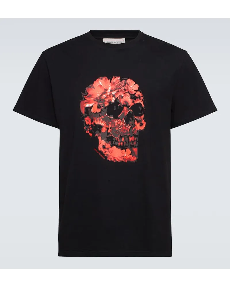 Alexander McQueen Bedrucktes T-Shirt Skull aus Baumwoll-Jersey Schwarz