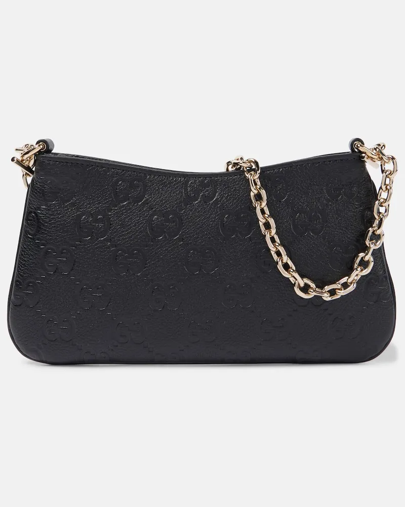 Gucci Schultertasche GG Emblem Small aus Leder Schwarz